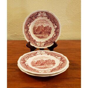 Bread and Butter Plates Pink Royal Swan Historic Vintage England Set 3